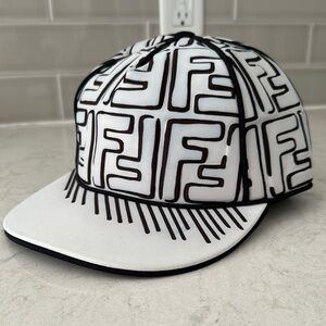 Fendi White and Black Logo Cap